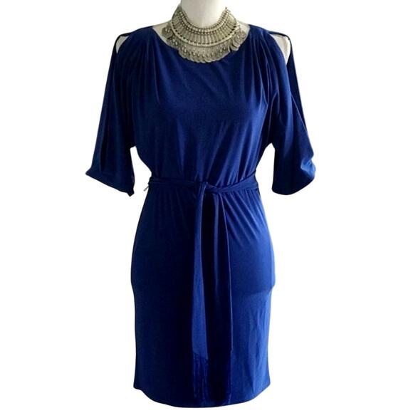 Jessica Simpson Royal Blue Split Sleeve Tie Sash Mini Cocktail Dress Small - Picture 1 of 8